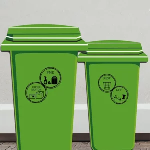 Container stickers cirkels Papier, Plastic, GFT, Rest in de kleur zwart