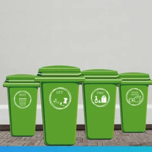 Container stickers cirkel Papier, Plastic, GFT, Rest in de kleur wit