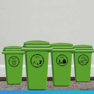 Container stickers cirkel Papier, Plastic, GFT, Rest in de kleur zwart