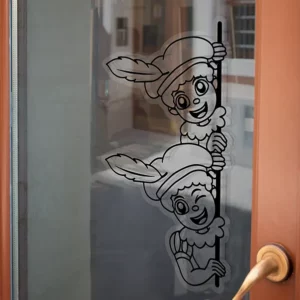 Stickers - Kiedoka 46 Raamsticker zwart op het raam van een deur