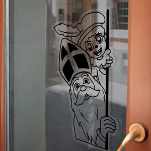 Stickers - Kiedoka 22 Raamsticker gluursint en piet zwart op het raam van een deur