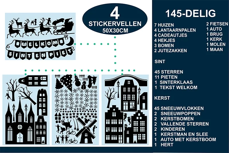 Raamstickers Sinterklaas Kerst Huisjes 140 Delig kopieren