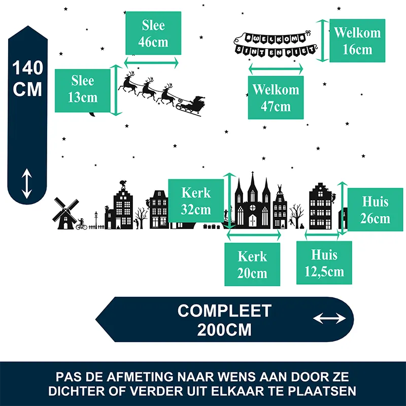 Raamstickers Sinterklaas Kerst Huisjes afmeting kopieren