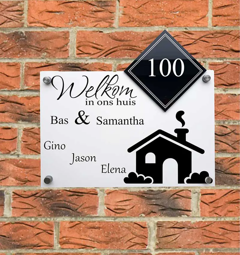 Naambord welkom in ons huis in de kleur wit