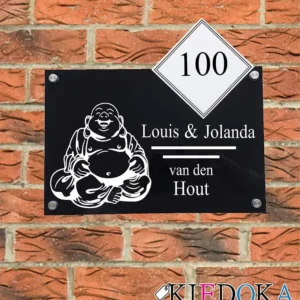 Stickers - Kiedoka 65 Naambord boeddha en huisnummer in de kleur zwart