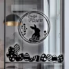 Raamsticker-Pasen-Vrolijk-Pasen-Cirkel-1-Zwart-Voorbeeld2vierkant Raamstickers voor Pasen paashaas cirkel met paaseieren