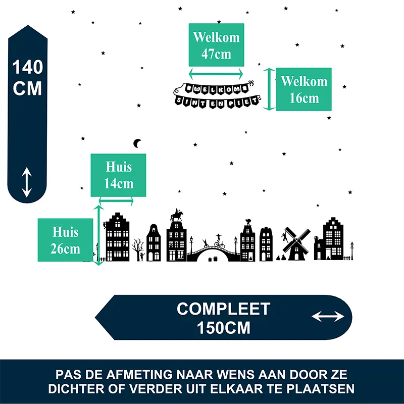 Raamstickers Sinterklaas 64delig afmeting kopieren