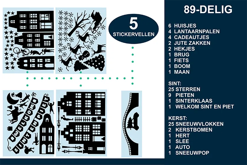 Raamsticker Sint Kerst 89Delig 5 stickervellen kopieren
