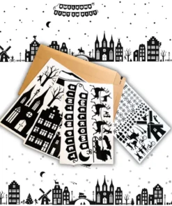 Raamstickers Sint en Kerst 145-delig met huisjes maat XL