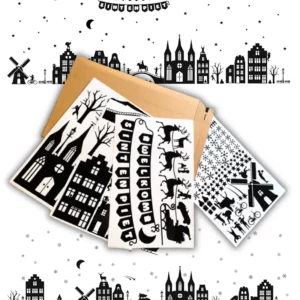 Raamstickers Sinterklaas en kerst 145-delig feestelijke huisjes met sint, pieten en kerstfigueren