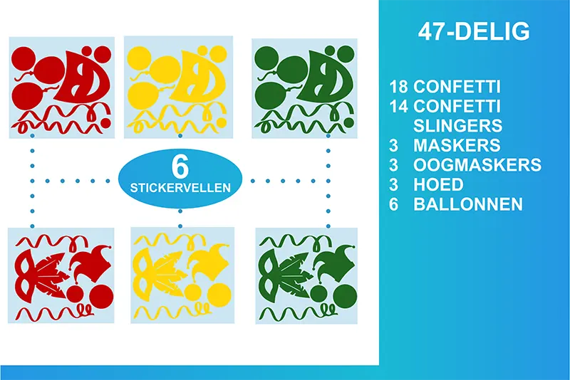 Raamsticker Carnaval Versiering 47Delig