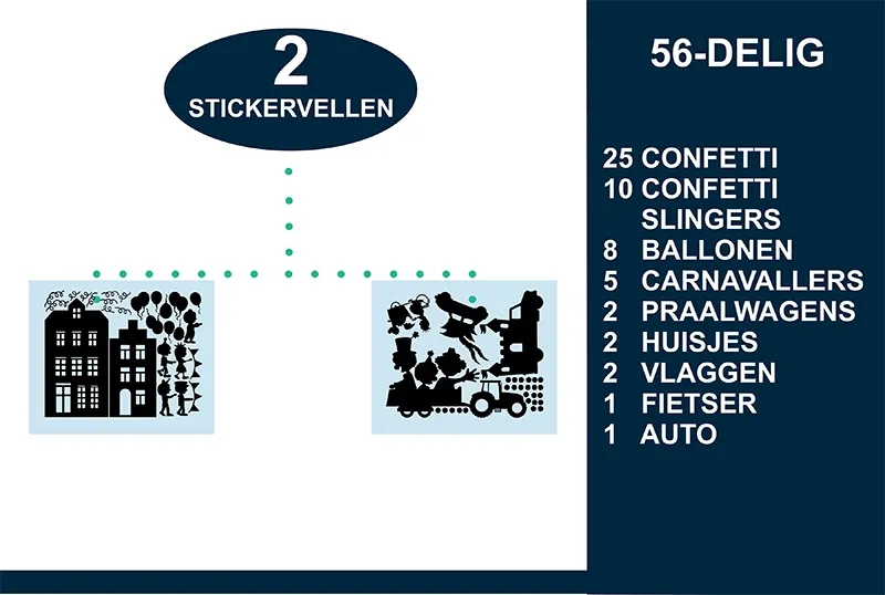Raamstickers-Carnaval-Carnavalsoptocht-Huisjes-Praalwagen-56-delig kopiëren