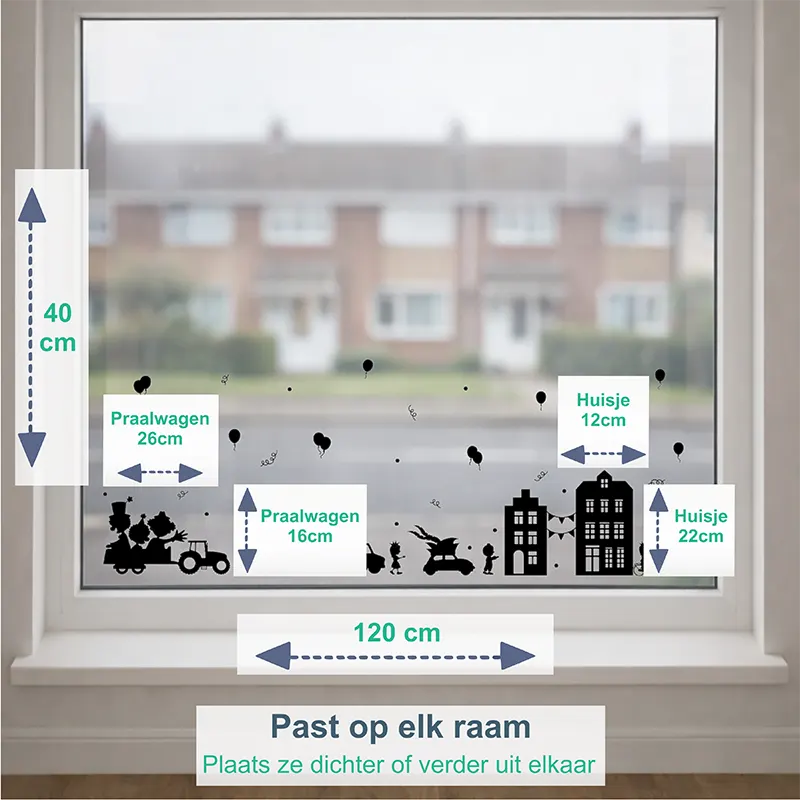 Raamstickers-Carnaval-Carnavalsoptocht-Huisjes-Praalwagen-Afmeting kopiëren