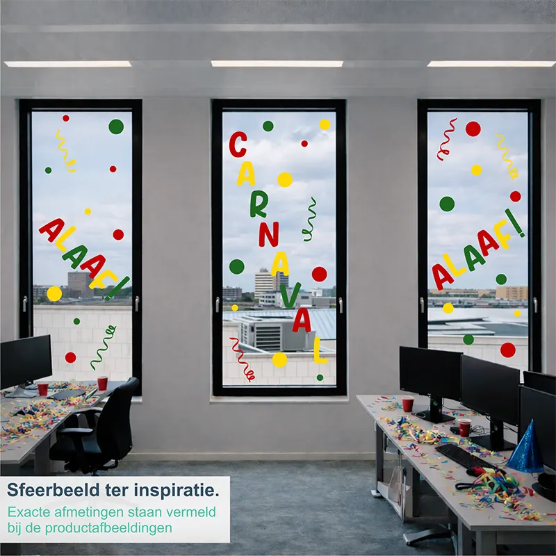 Raamstickers Carnaval Kantoor Versiering Rood Geel Groen kopieren