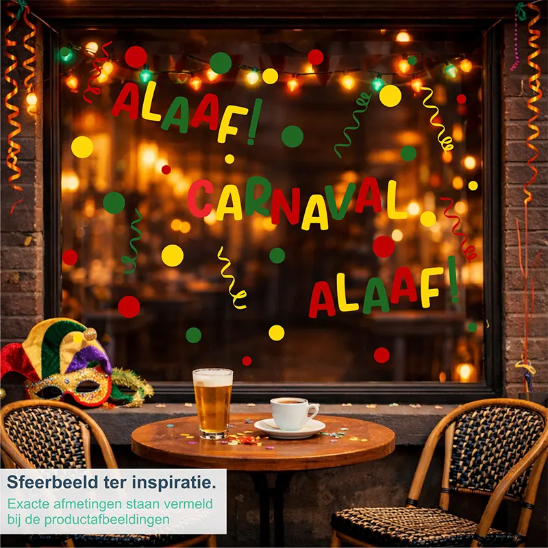 Raamstickers Carnaval Versiering Cafe Rood Geel Groen kopieren