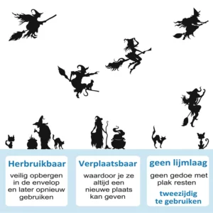Stickers - Kiedoka 42 Raamstickers van heksen voor Halloween. Herbruikbaar, verplaatsbaar en geen lijm laag