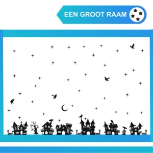 Stickers - Kiedoka 26 Raamstickers, Halloween, huisjes en Kraaien op een grote raam