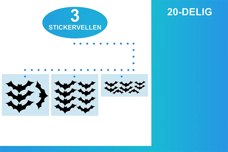 Raamstickers, vleermuizen op 3 sticker vellen 20-delig