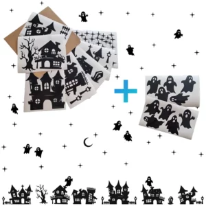 Stickers - Kiedoka 23 Raamstickers, Halloween huisjes met spookjes in de kleur zwart