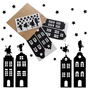 Stickers - Kiedoka 33 Raamstickers sinterklaas 25-delig extra grote huisjes met pieten en sinterklaas