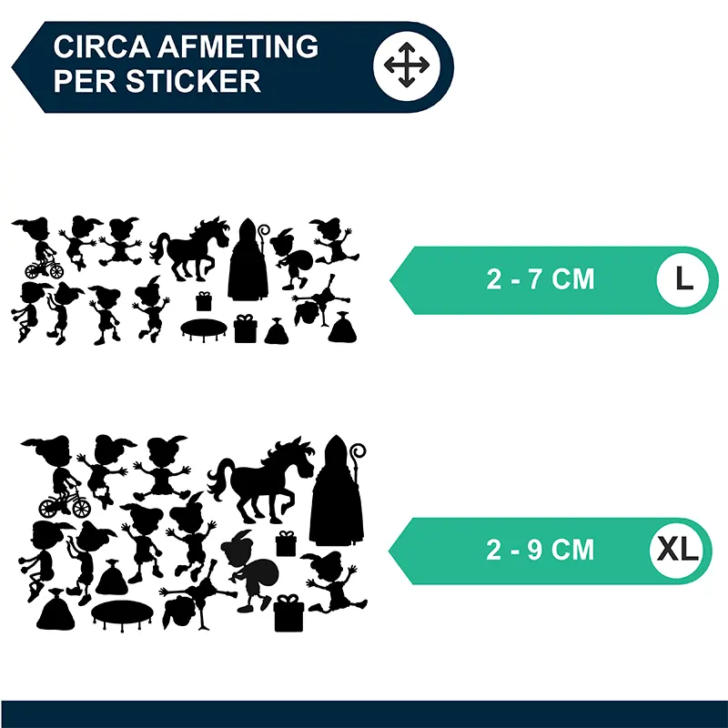 Raamstickers Pietjes Sinterklaas Uitbreiding Huisjes Afmetingen kopieren