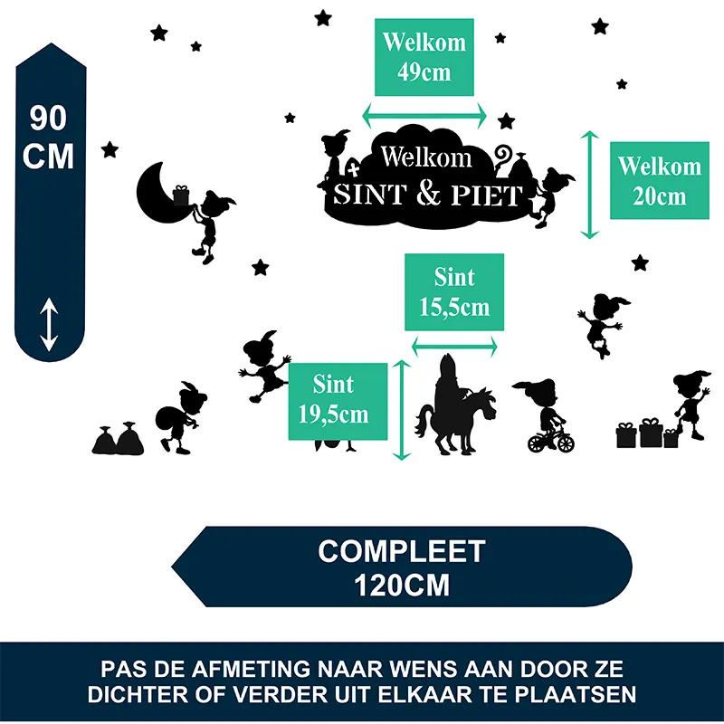 Raamstickers Welkom Sint en Piet Pieten Afmeting kopieren