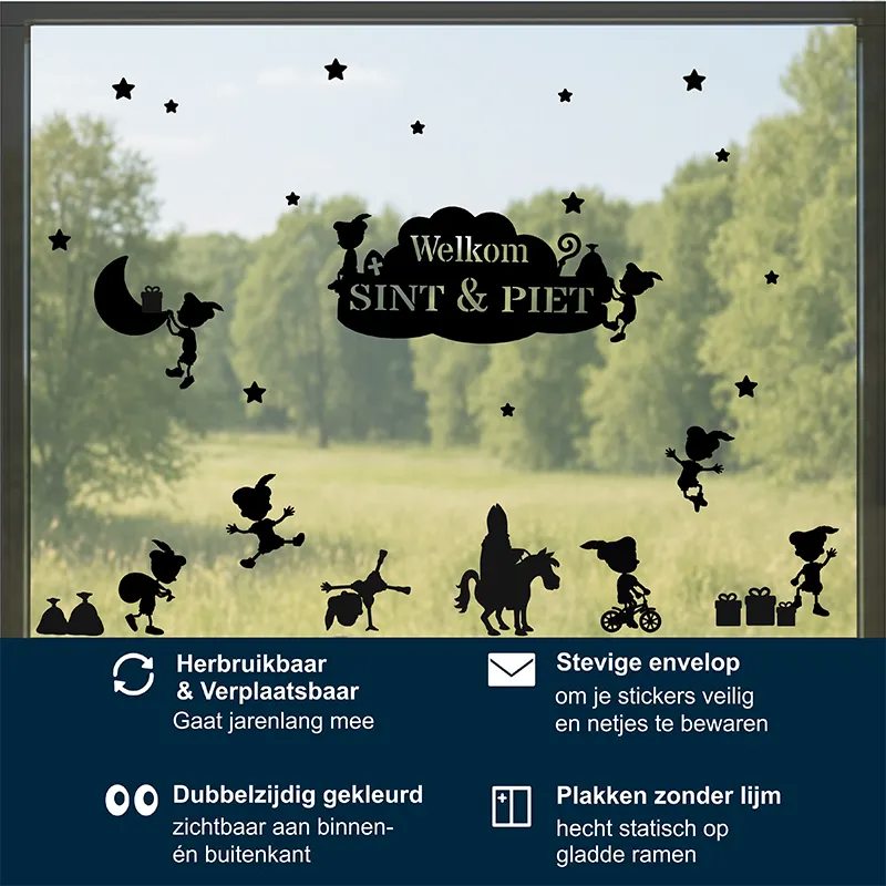 Raamstickers Welkom Sint en Piet Pieten USP kopieren