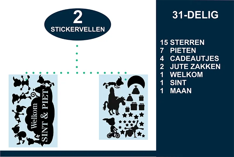 Raamstickers Welkom Sint en Piet Pietjes Sinterklaas Stickervellen kopieren