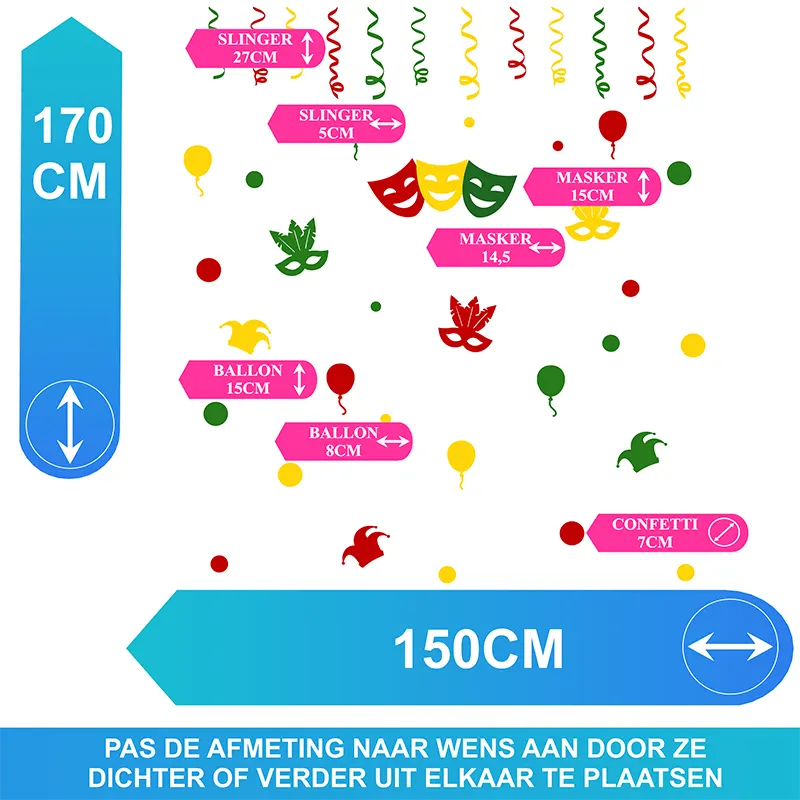 Raamsticker Carnaval Versiering Afmeting