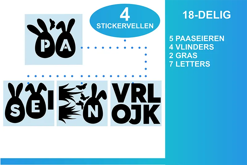 Raamstickers-Vrolijk-Pasen-Paaseitjes-Gras-Vlinders-Stickervellen-Verpakking Raamstickers Vrolijk Pasen Paaseitjes Gras Vlinders Stickervellen Verpakking