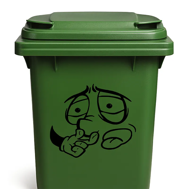 Container - Kliko sticker cartoon gezicht stinkt in de kleur zwart