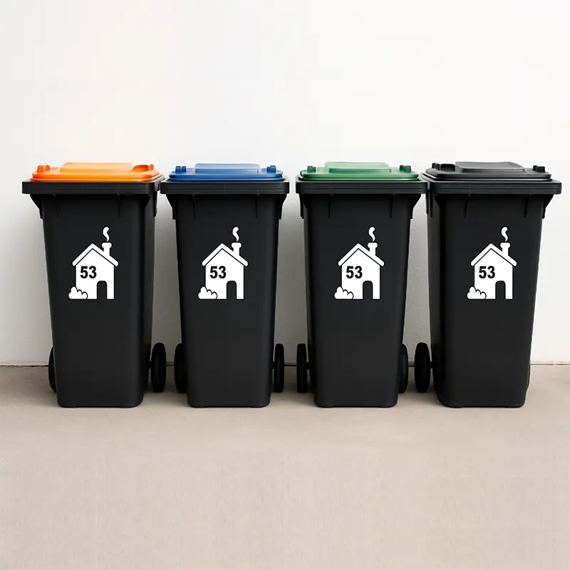 Container - Kliko stickers huisjes met huisnummer in de kleur wit