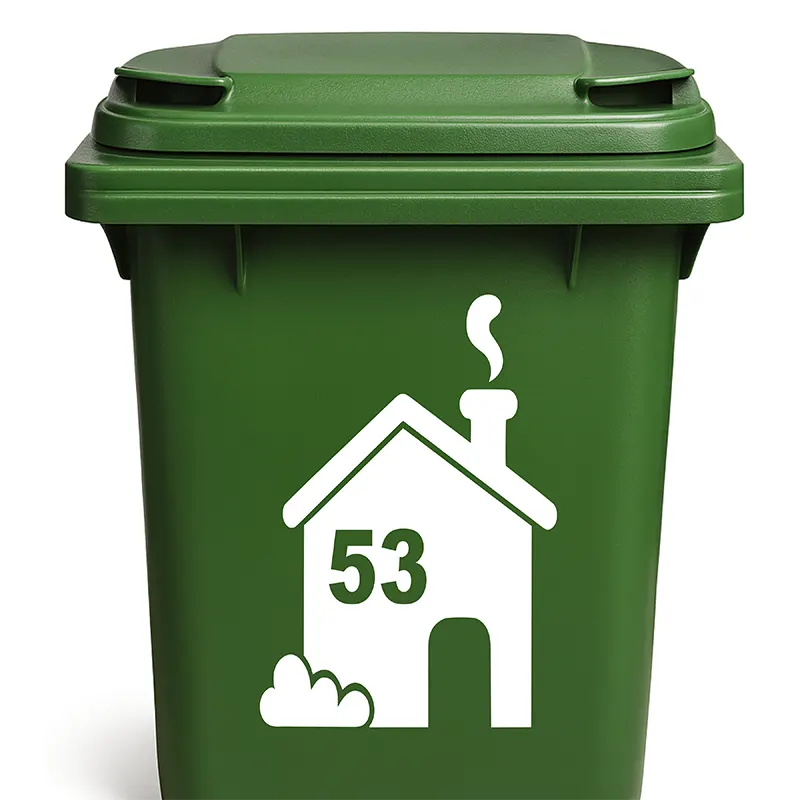 Container - Kliko sticker huisje met huisnummer in de kleur wit