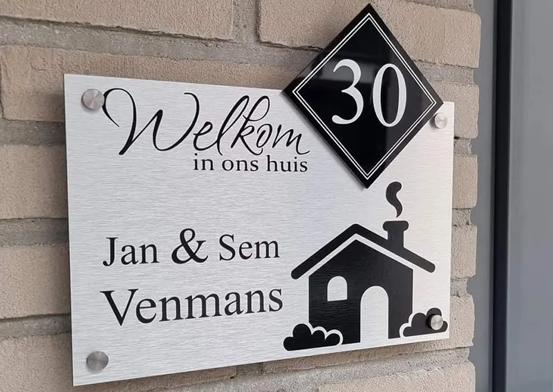 Stickers - Kiedoka 11 rvs Naambord met huisnummer en welkom in ons huis