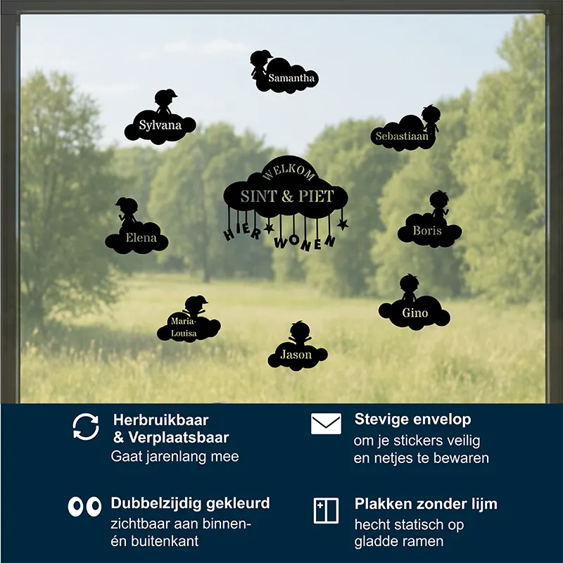 Statische Raamstickers Welkom Sint Piet Hier Wonen Namen USP kopieren