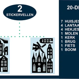 Raamstickers huisjes 20-delig - Grachtenpandjes