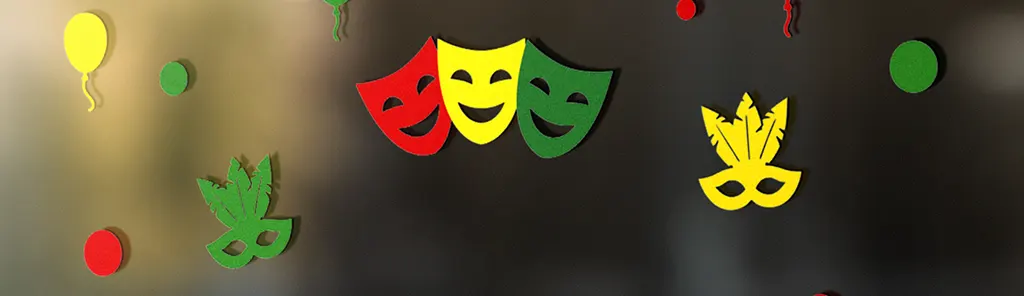 Stickers - Kiedoka 1 Statische raamstickers voor carnaval in de kleur rood, geel en groen